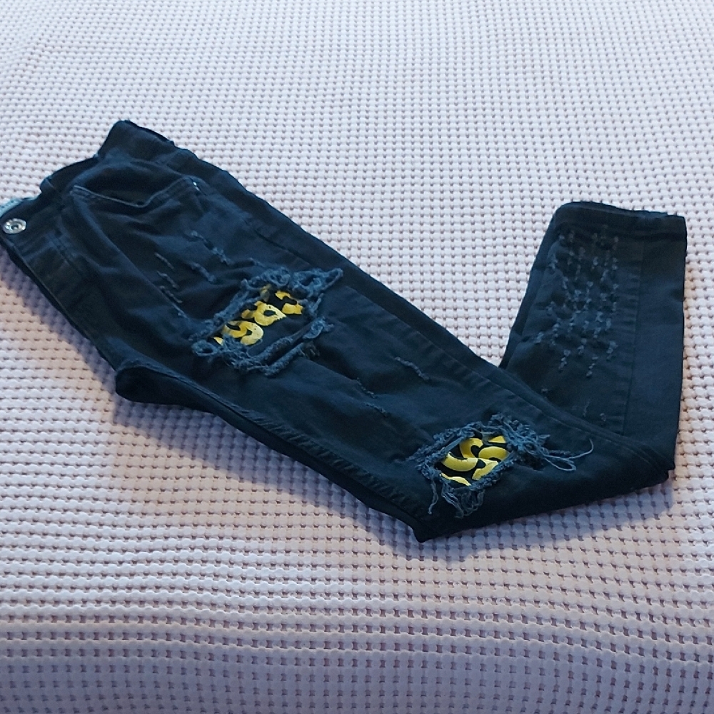 Marciano Black Skinny Jeans with Vibrant Yellow Details